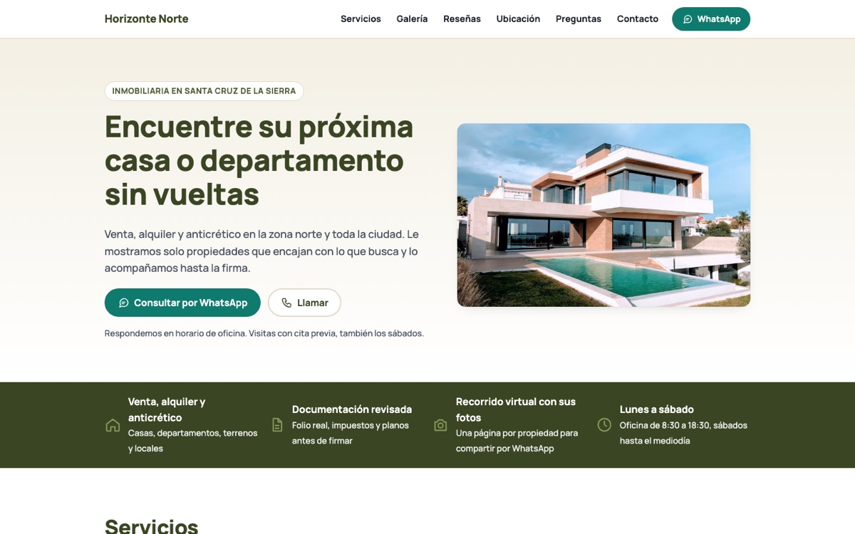 Captura de la demo Inmobiliaria Horizonte Norte en una computadora
